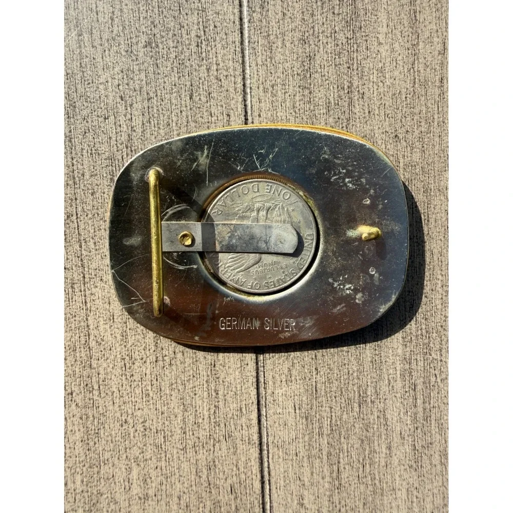 Vintage German Silver Belt Buckle 1972 Eisenhower Liberty One Dollar Coin